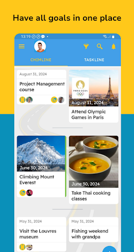 Android application Chimmer Goal Setting screenshort