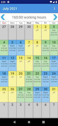 Android application Roster Shift Schedule screenshort