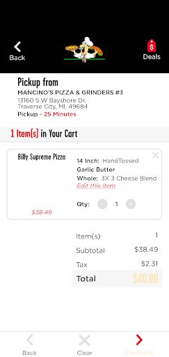 Screenshot of Mancino’s Pizza & Grinders