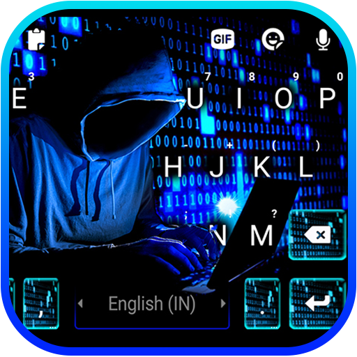 Neon Blue Hacker Keyboard Back logo