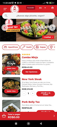 Android application Yao Asian Cuisine screenshort