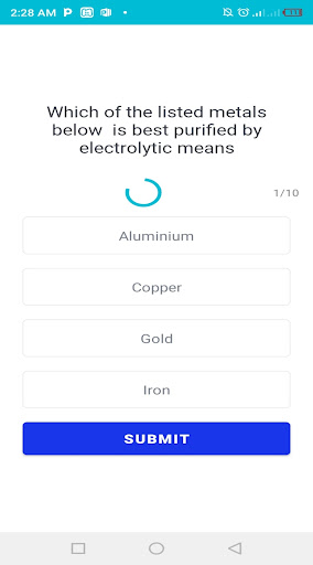 Chemistry Quiz Test Screen 2