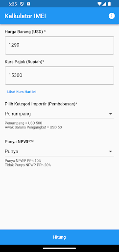 Android application Kalkulator IMEI screenshort