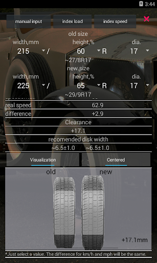 Tire size calculator Screen 2