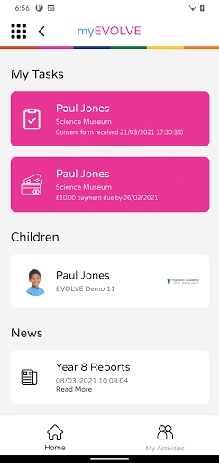Android application myEVOLVE screenshort