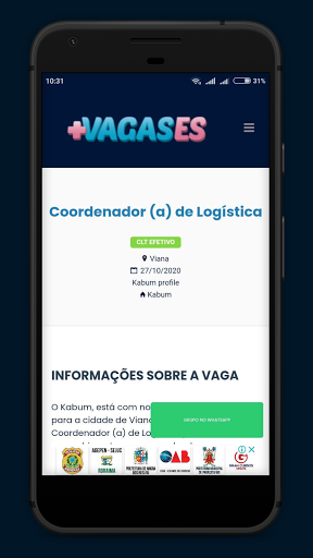 Mais Vagas ES Screen 3