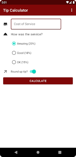 Android application Tip Calculator screenshort
