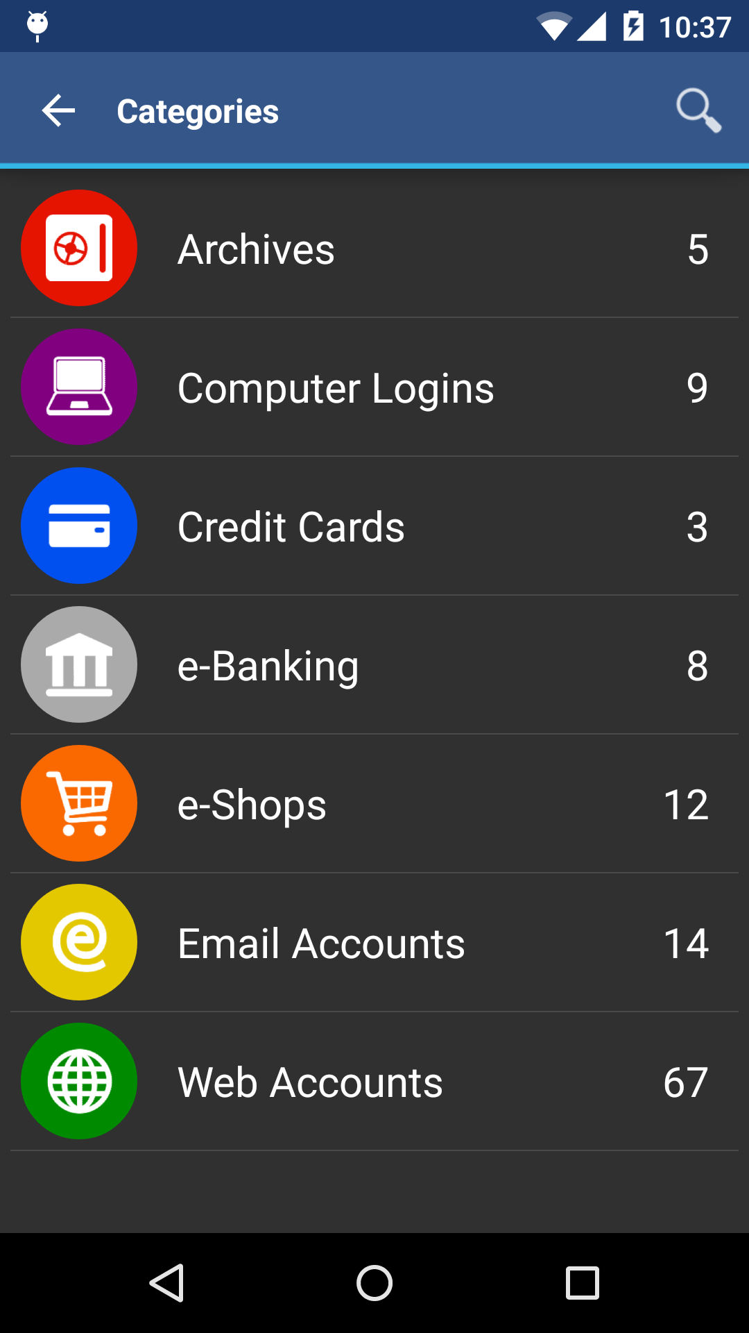 Android application aWallet Cloud Password Manager screenshort