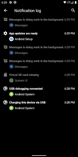 Screenshot of Notification Log Shortcut