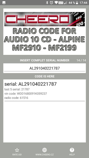 RADIO CODE for AUDIO 10 CD Screen 3