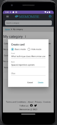 Flashcards - Memomise Screen 3