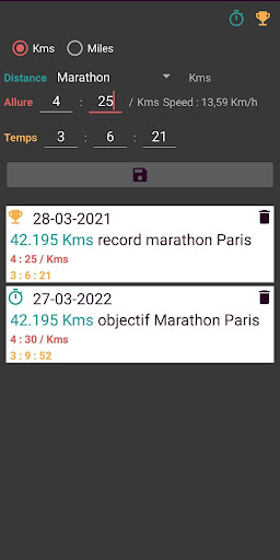 Android application Pace calculator screenshort