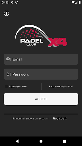 Android application X4 Padel Club screenshort