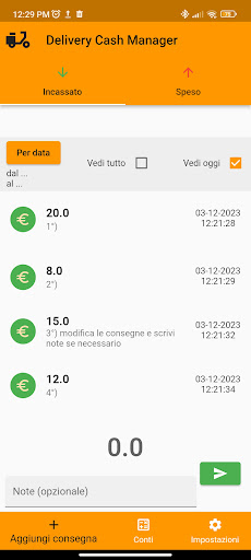 Android application Delivery Cash Manager screenshort