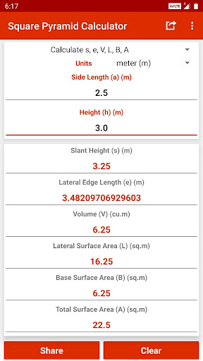 Android application Square Pyramid Calculator screenshort