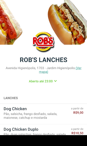 Android application Rob's Lanches Delivery screenshort