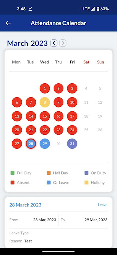 Android application SAG Staff Attendance screenshort