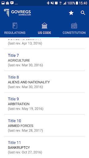 Govregs: US Constitution, laws Screen 3