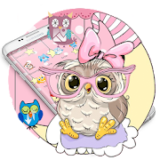 Pink Cartoon Moon Owl Theme  Icon