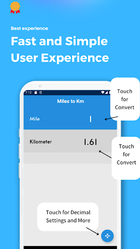 Android application Miles to Km Converter screenshort