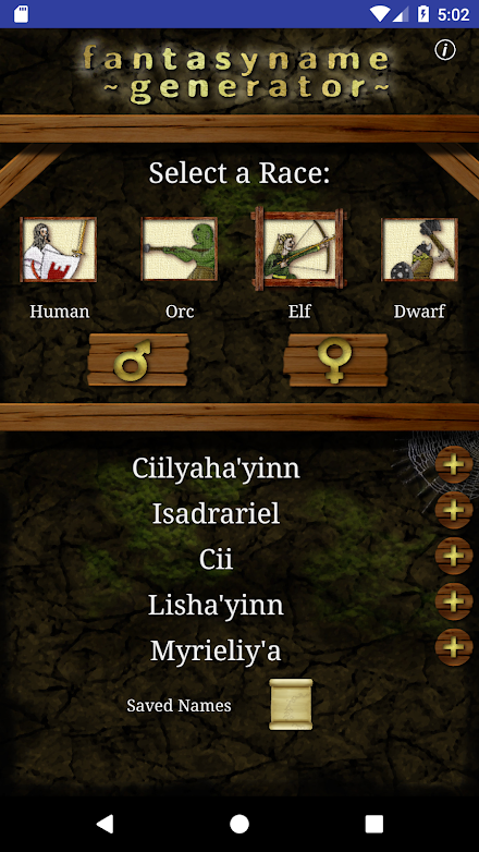 Fantasy Name Generator Screen 2