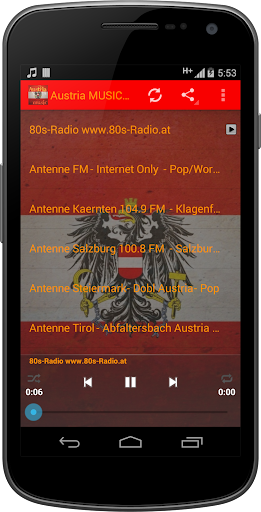 Android application Austria music radio online screenshort