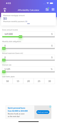 Android application Mortgage+: Home Affordability screenshort