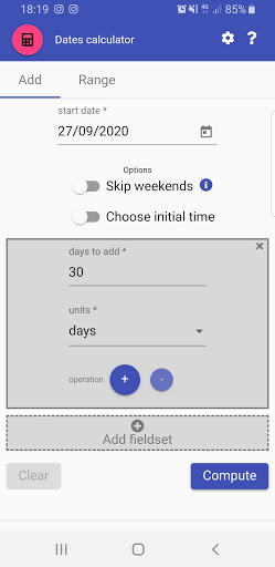 Android application Dates calculator screenshort