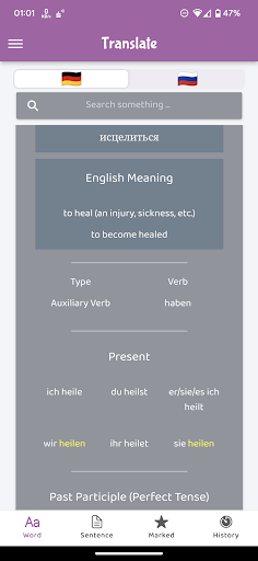 German Russian Dictionary Screen 3