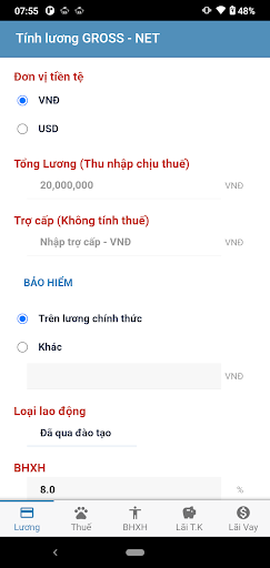 Android application Tính lương - thuế TNCN - BHXH screenshort
