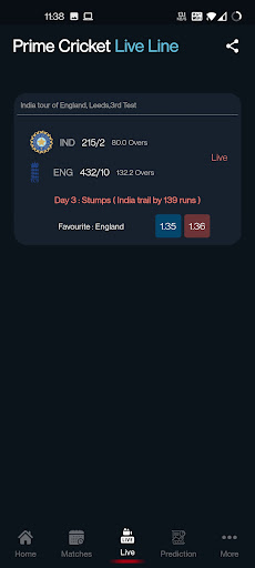 Prime Cricket Live Line Screen 3