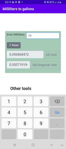 Milliliters to gallons