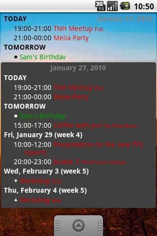 Android application Resizeable CalWidget screenshort