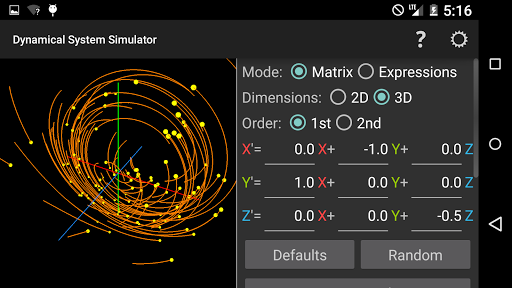 Dynamical System Simulator Screen 3