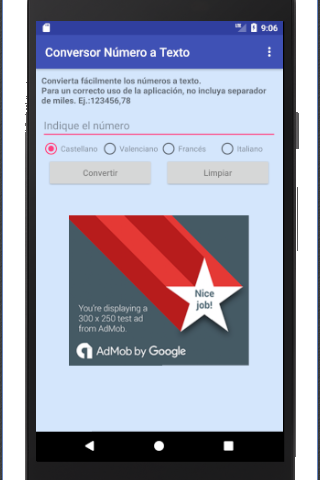 Android application Conversor numero a texto screenshort