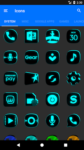 Flat Black and Cyan Icon Pack