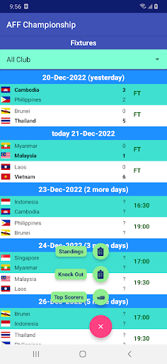 World Soccer Fixtures Screen 2