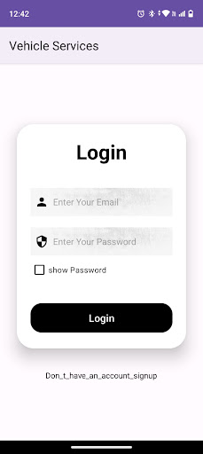 Vehicle Services App Screen 2
