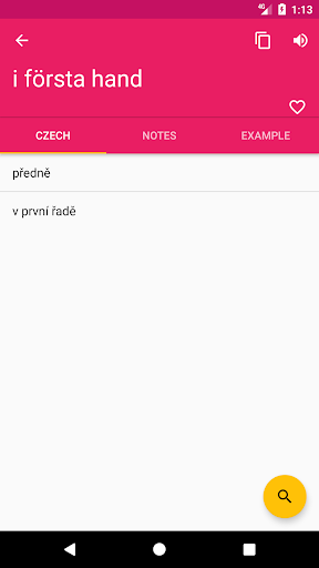 Czech Swedish Dictionary Screen 2