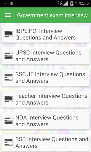 Android application Government exam interview ques screenshort