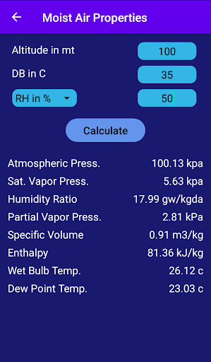 Psychrometric Calculator Screen 3