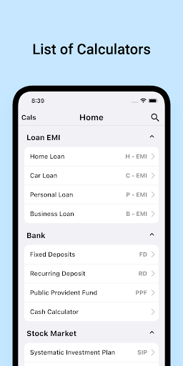 Android application Financial Calculator EMI screenshort