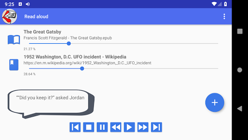 Screenshot of Voice Reader reads texts aloud