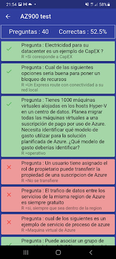 Android application AZ900 test español screenshort