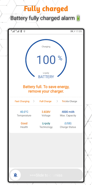 Battery 100% Alarm banner