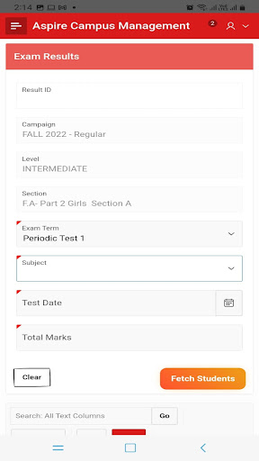 Aspire Campus Management Screen 2