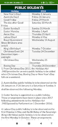 QLD Public Holidays 2024 Screen 2
