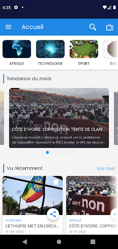 Android application AFRIQUE MEDIA TV screenshort