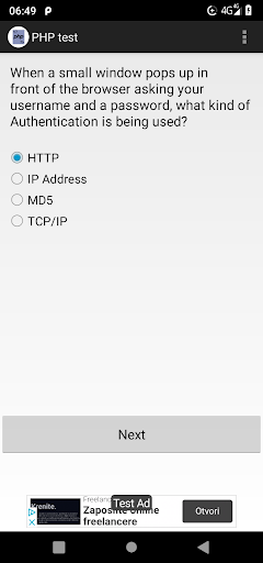 Android application PHP test screenshort