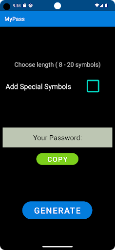 Android application MyPass - Password Generator screenshort